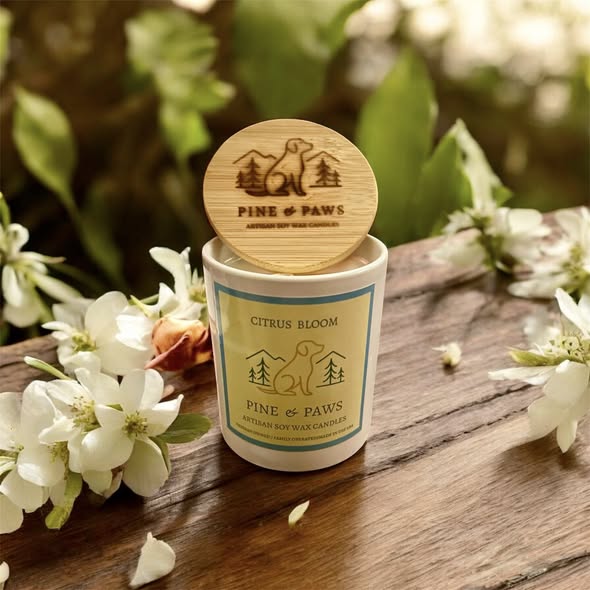 A natural deodorant stick on a wooden surface surrounded by white flowers.