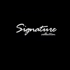 Minimalist logo with 'Signature collection' on black background.