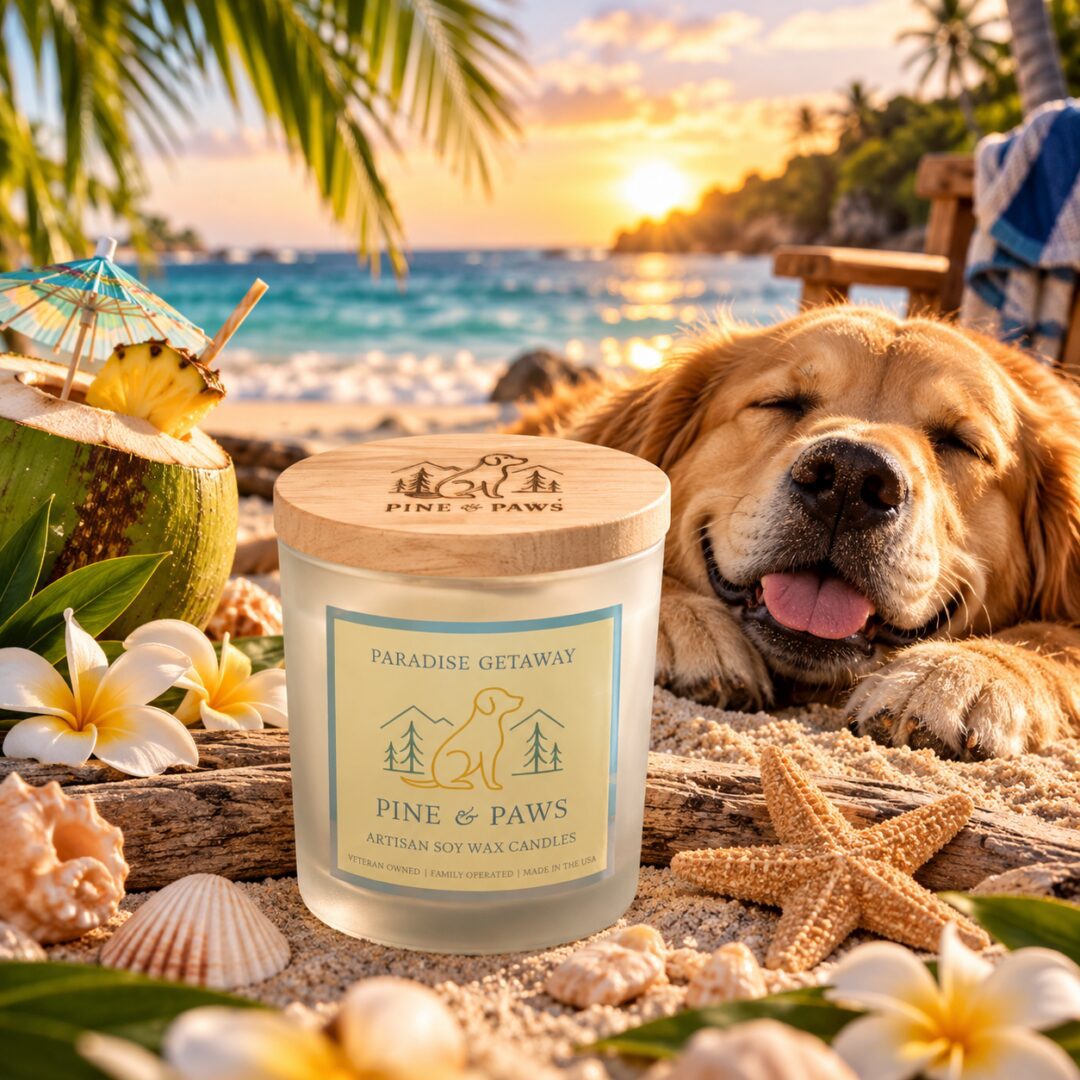 Golden Retriever relaxing in his paradise getaway.